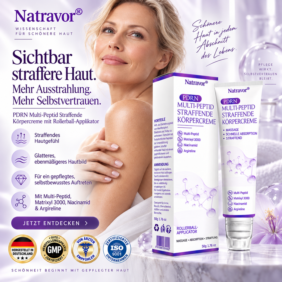 Natravor®🎗️ PDRN Multi-Peptid Straffende Körpercreme ｜ Anti-Aging Pflege, Feuchtigkeit, Straffung & Lifting für ein glatteres, ebenmäßigeres Hautbild
